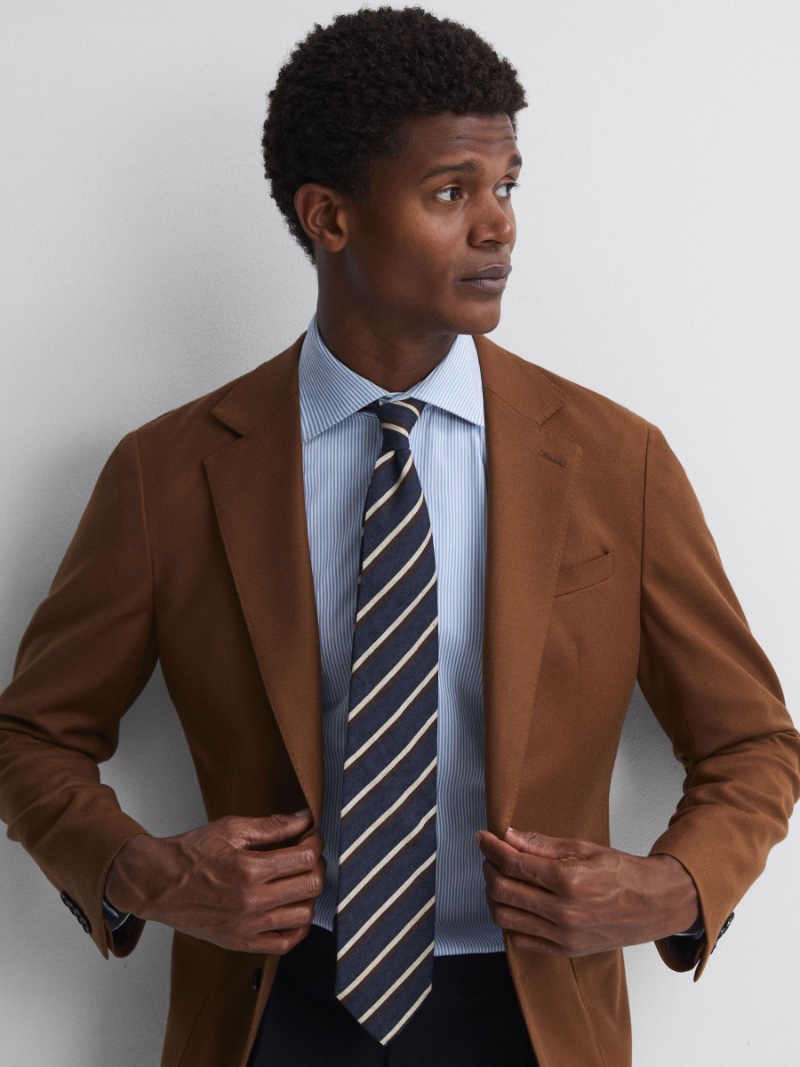 REISS Wool-cotton Striped Tie Men Business Casual
