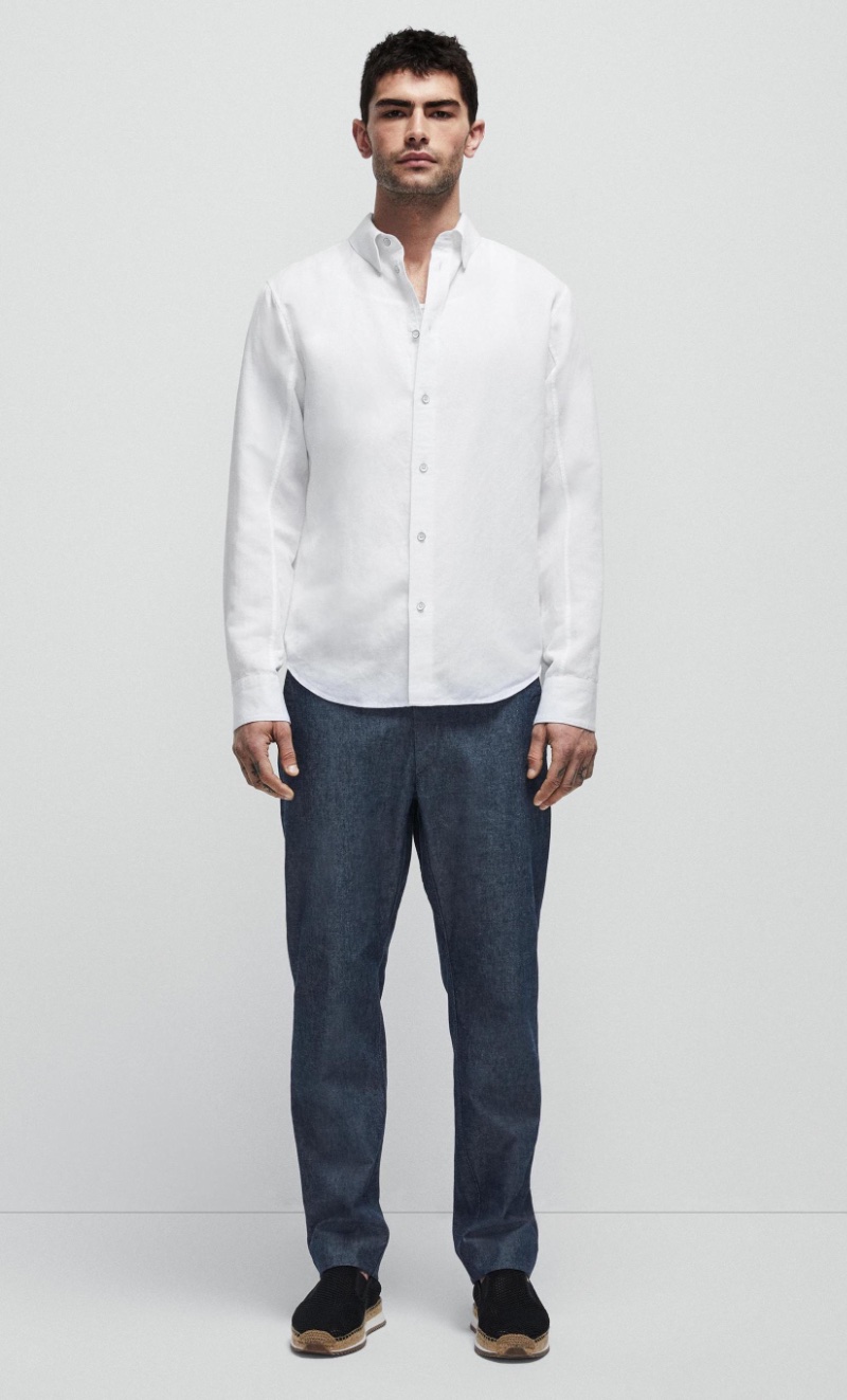 Rag & Bone Fit 1 Cotton Linen Zac Shirt Relaxed Fit Button Down Shirt