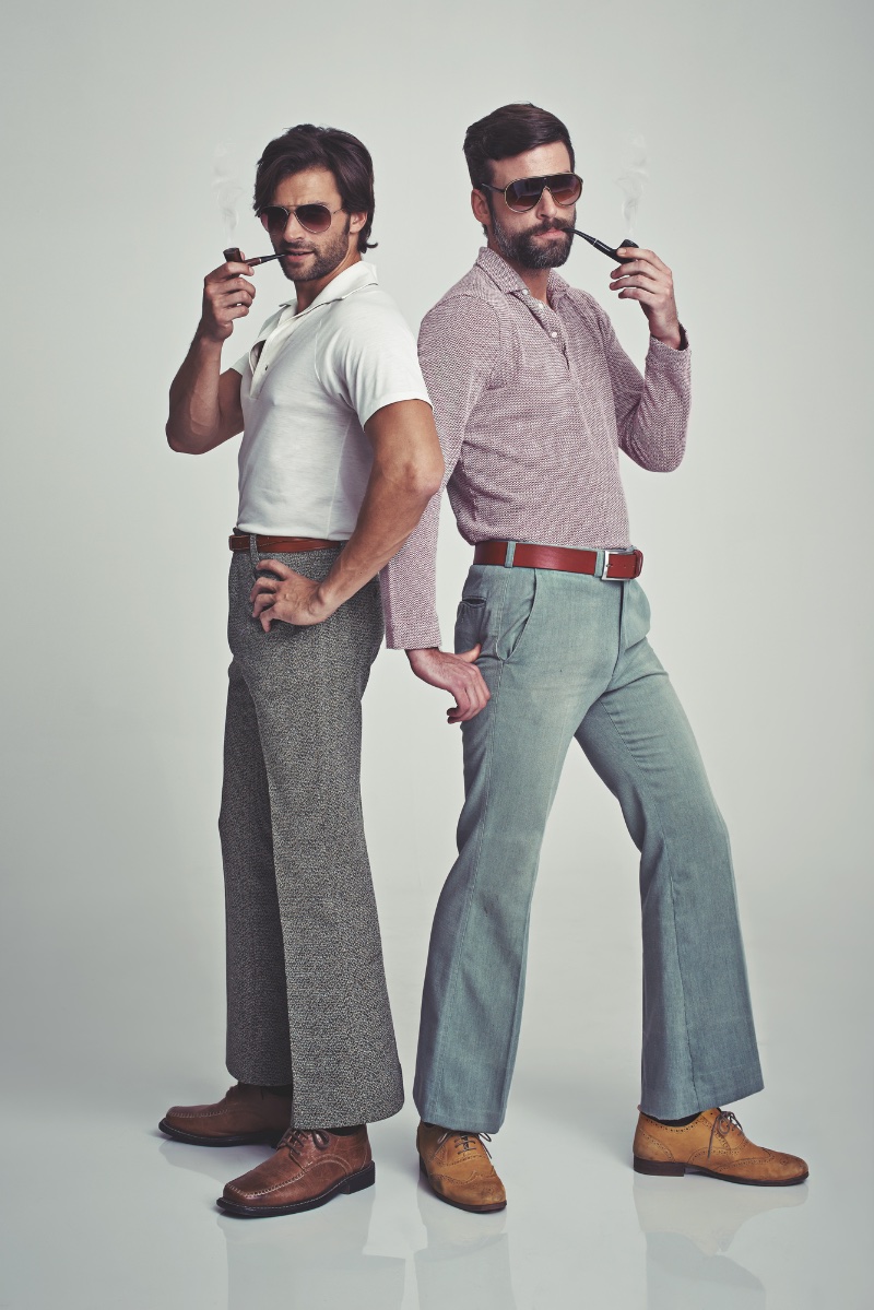 Two Men 1970s Style Flared Pants Outfits