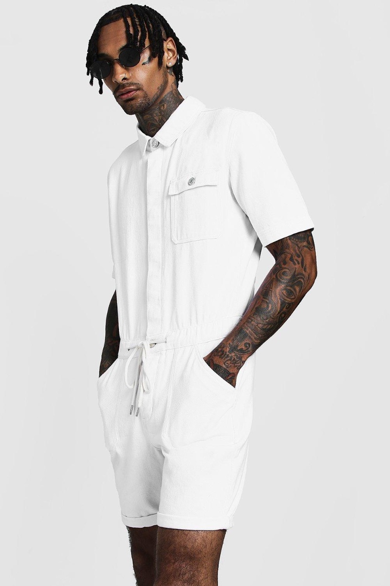 White Denim Jumpsuit Men boohooMAN » All White Outfits for Men: The Essential Style Guide White Denim Jumpsuit Men boohooMAN