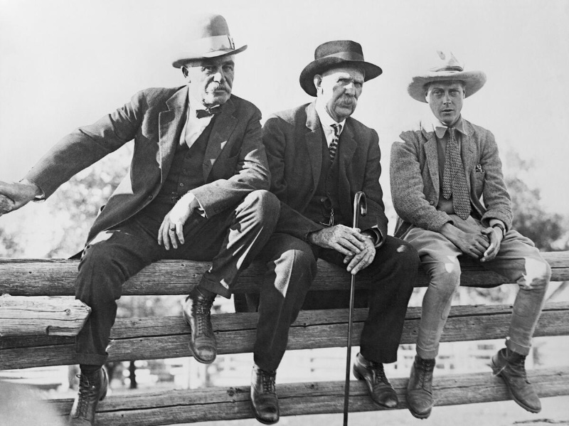 Pictured far right, Edward VIII, Prince of Wales, poses for a picture with George Lane and Archie McLean at the EP Ranch in October 1924.
