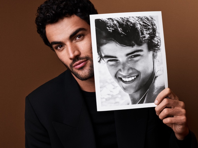 Tennis player Matteo Berrettini poses with a picture from his youth for BOSS' spring 2023 campaign.