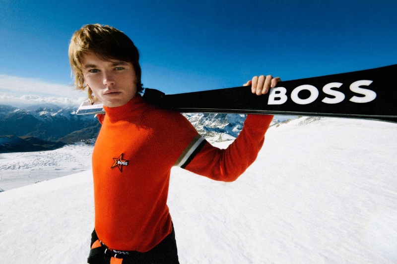 Aussie model Jordan Barrett hits the slopes for the BOSS x Perfect Moment campaign.