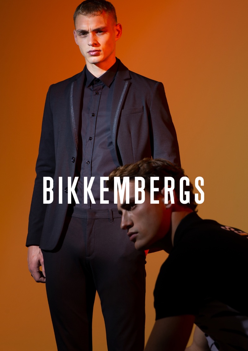 Dani van de Water and Alex Verloop don tailoring for Bikkembergs' spring-summer 2023 campaign.