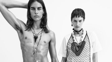 A shirtless Fernando Casablancas poses alongside Greta Hofer for Dsquared2's spring-summer 2023 campaign.