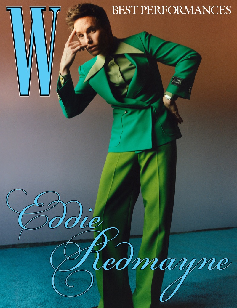 Eddie Redmayne strikes a pose in green for the cover of W magazine for its 2023 Best Performances issue.