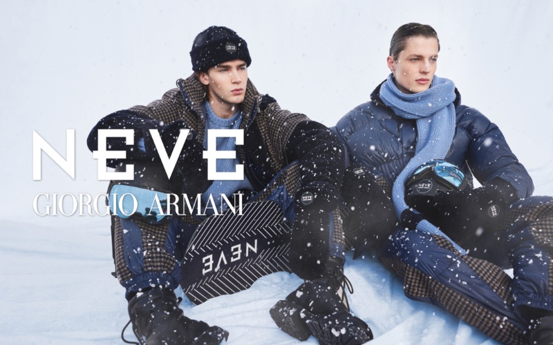 Mitchell Gorthy and Brodie Scott brave the elements in Giorgio Armani Neve. » Adventure Awaits with Giorgio Armani Neve Mitchell Gorthy and Brodie Scott brave the elements in Giorgio Armani Neve.
