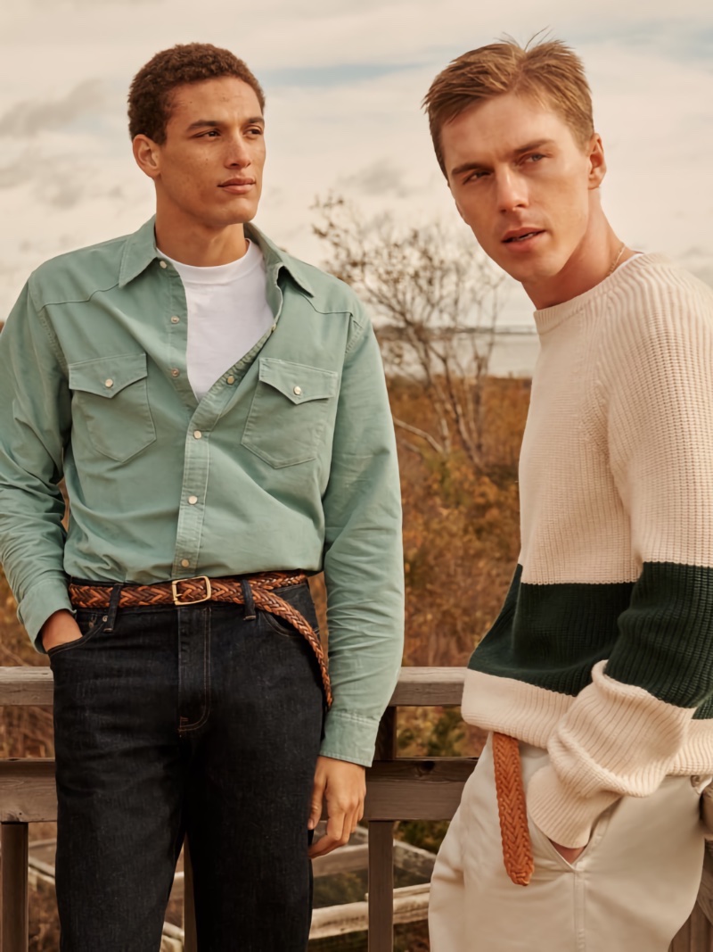 J.Crew's newest men's arrivals include their corduroy western shirt and heritage cotton shaker-stitch sweater.