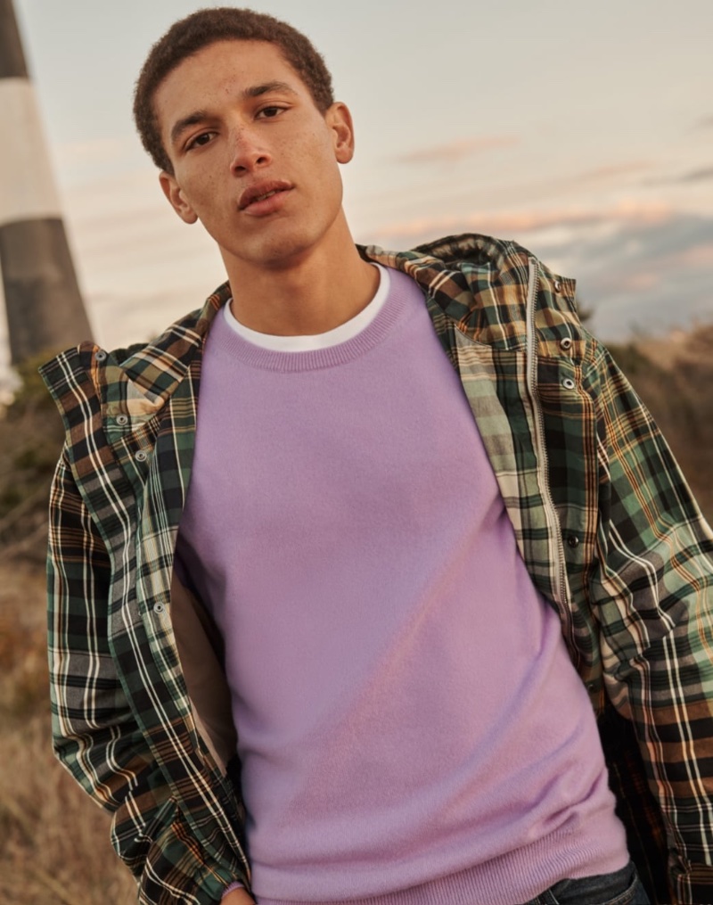Marco Pickett sports a J.Crew plaid hooded parka with a cashmere sweater. » J.Crew Launches a Timeless Collection for Early Spring Marco Pickett sports a J.Crew plaid hooded parka with a cashmere sweater.