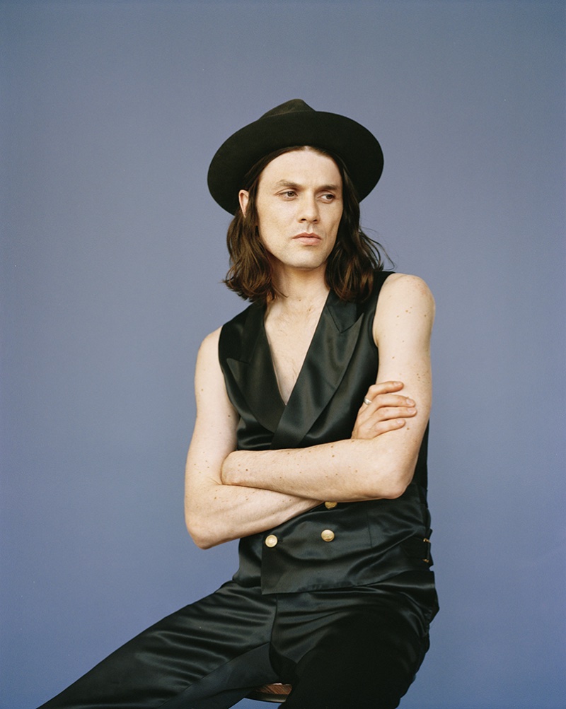 Making an elegant but relaxed statement, James Bay wears a Vivienne Westwood waistcoat. 