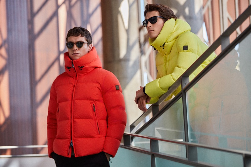 Embracing colorful style, George Admiraal and Aleksandr Blinov rock down jackets by Lufian.