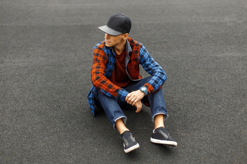 Man Baseball Cap Outside Pavement Man Baseball Cap Outside Pavement