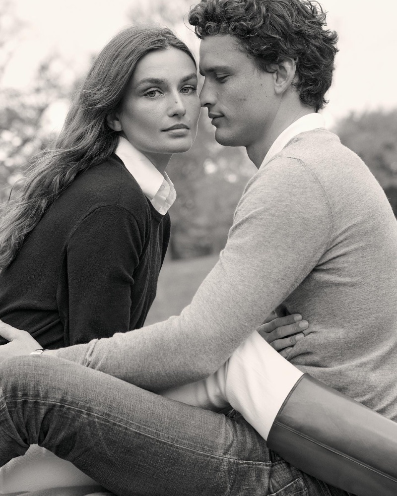 Couple Andreea Diaconu and Simon Nessman star in the Ralph Lauren Cradle to Cradle Certified® Gold Cashmere Sweater campaign. 
