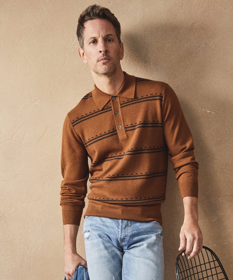 Todd Snyder Long-sleeve Dash Polo in Bronze Brown » Step Into Spring with Todd Snyder's Sweater Polo Todd Snyder Long-sleeve Dash Polo in Bronze Brown