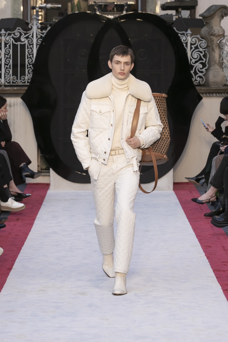 Bally Fall Winter 2023 All White Archival Diamond Matelassé Outfit