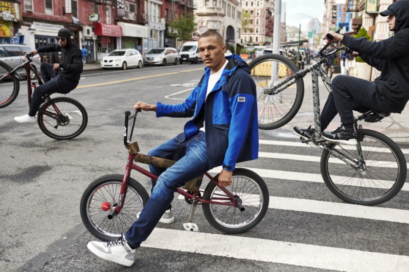 Khalil Ghani bikes around New York for DKNY's spring-summer 2023 campaign.
