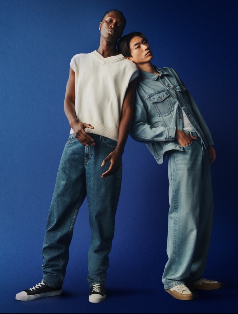 Junior Choi and Hidetatsu Takeuchi model loose-fit jeans. 