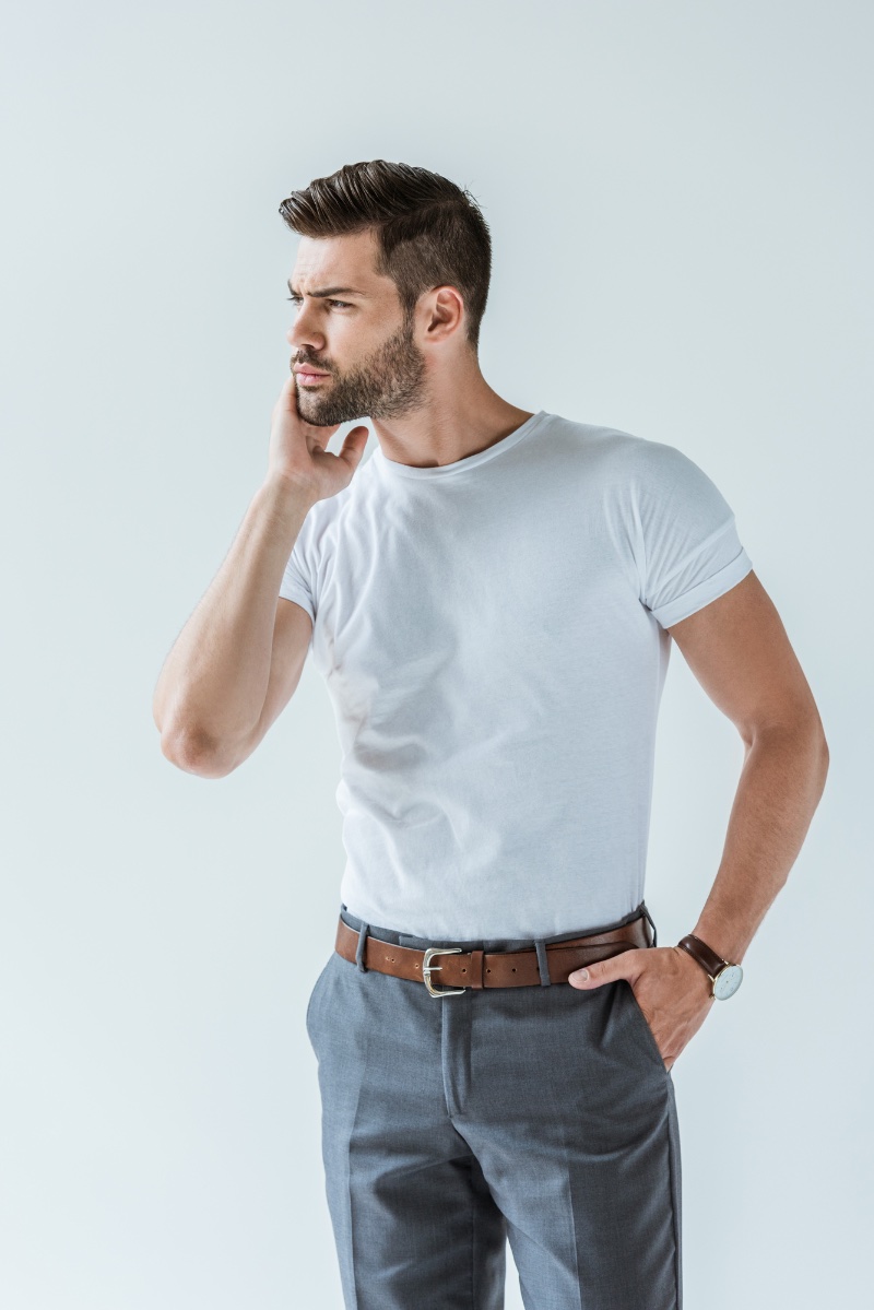 Man Fitted T-shirt Pleated Trousers Slacks » Slacks: The Essential Men's Wardrobe Staple Man Fitted T-shirt Pleated Trousers Slacks