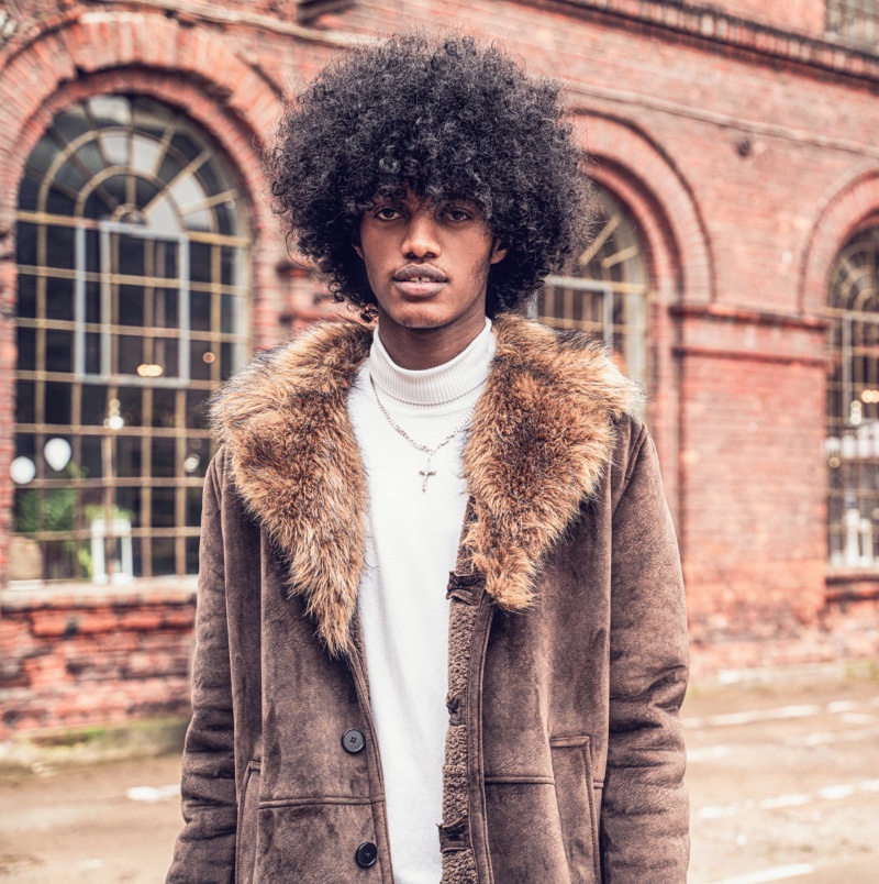 Young Man Curly Afro Vintage Style Jacket
