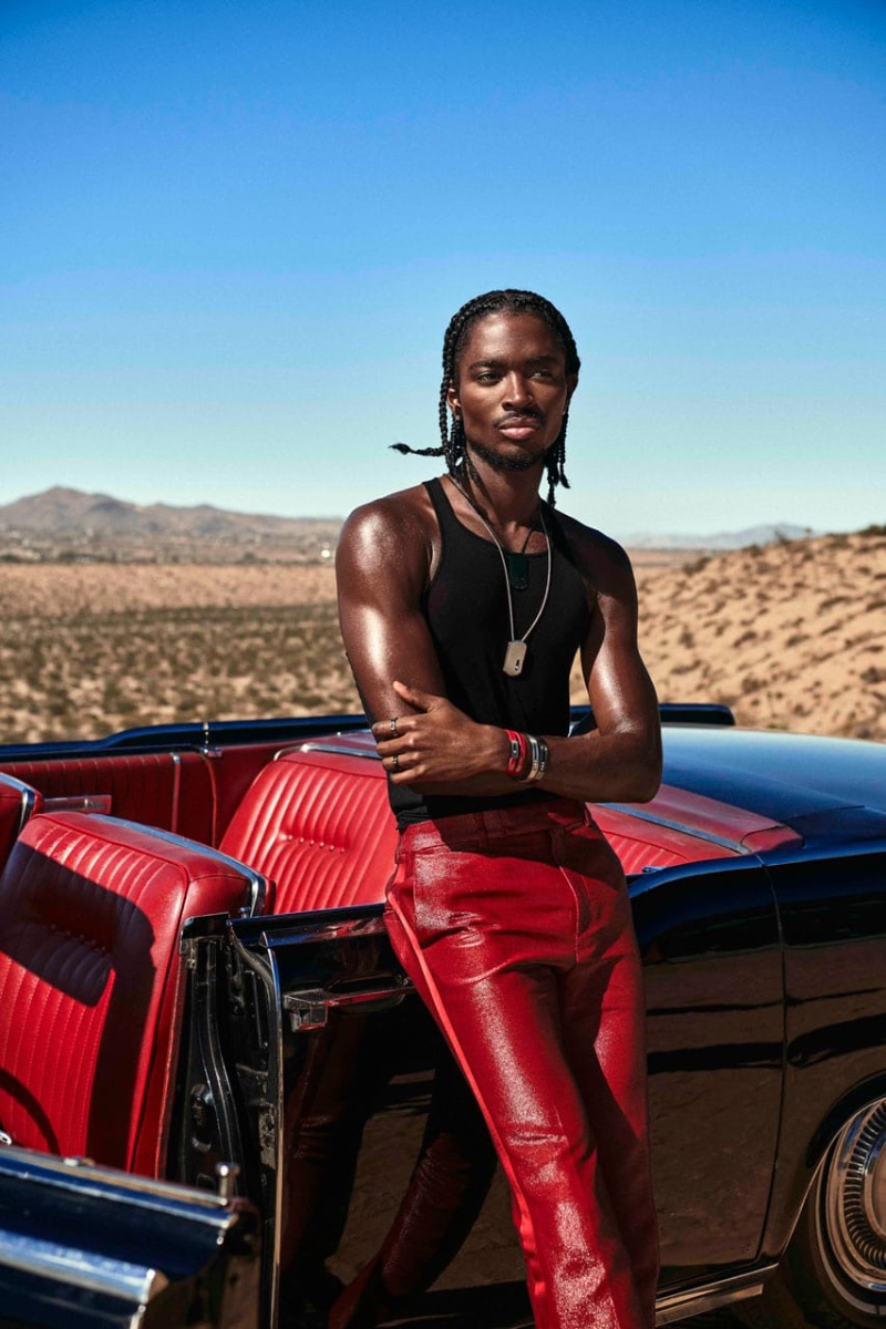 Alton Mason Red Leather Pants Messika Jewelry Campaign 2023