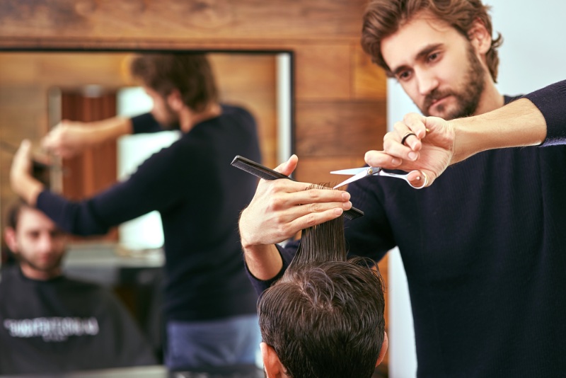 Barber Cutting Hair with Scissors Barber Cutting Hair with Scissors
