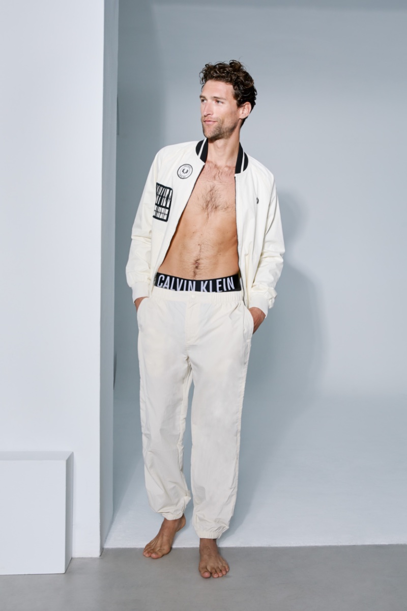 Fabrizio wears underwear Calvin Klein, jacket and pants Fred Perry.
