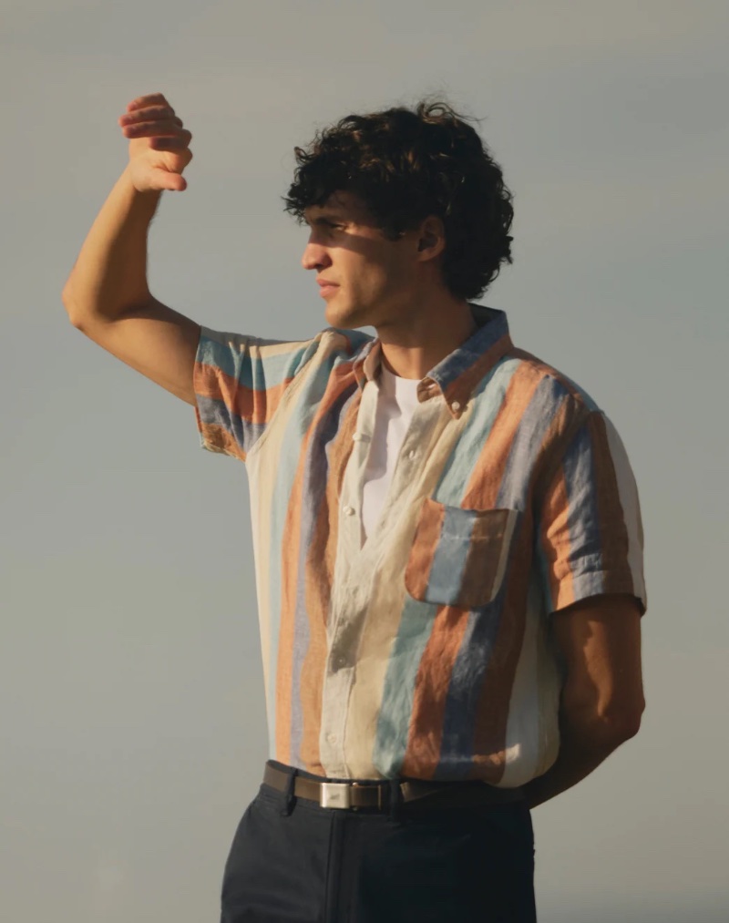 J.Crew Irish Linen Shirt Men Striped Francisco Henriques Model » J.Crew's Latest Arrivals: Nature's Sartorial Symphony Awaits J.Crew Irish Linen Shirt Men Striped Francisco Henriques Model