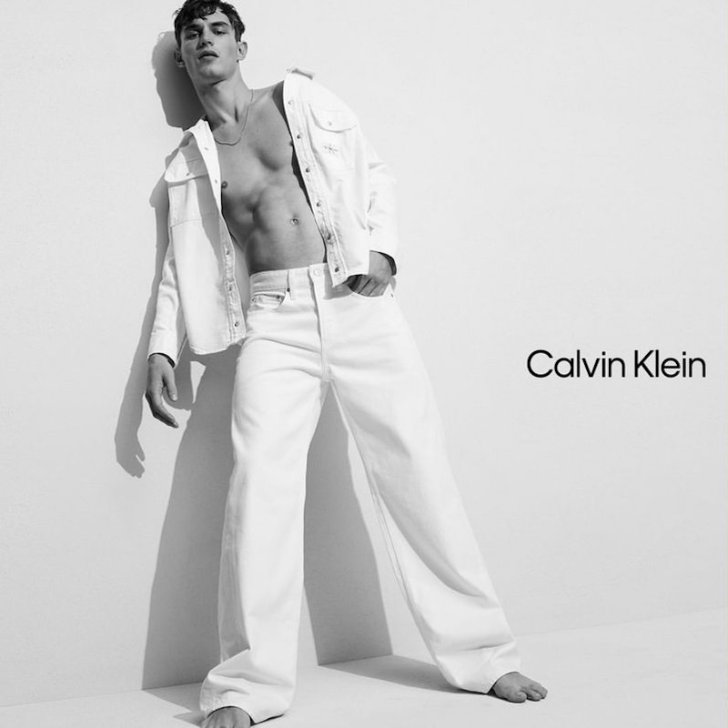 Kit Butler Calvin Klein Jeans Campaign Men Spring 2023 All White Outfit » Kit Butler & Timo Pan Rock Calvin Klein's Iconic Denim Kit Butler Calvin Klein Jeans Campaign Men Spring 2023 All White Outfit