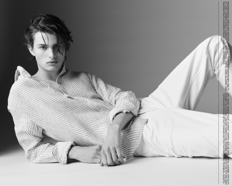 Massimo Dutti White Jeans Striped Shirt Men Spring 2023 Mark Vanderloo Jr. » Mark Vanderloo Jr. Dons New Spring Fashions for Massimo Dutti Massimo Dutti White Jeans Striped Shirt Men Spring 2023 Mark Vanderloo Jr.
