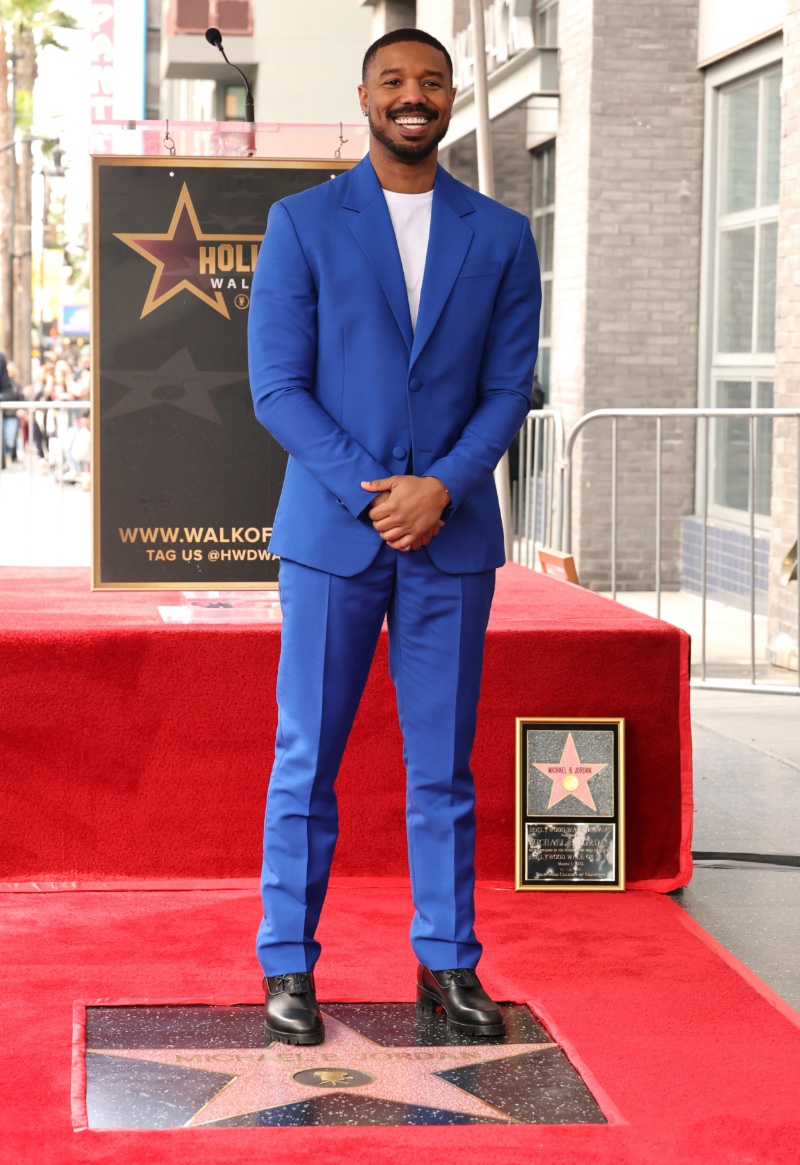 Michael B Jordan Blue Versace Suit Hollywood Walk of Fame » Michael B Jordan's Fashion Showcase: From Versace to Gucci Michael B Jordan Blue Versace Suit Hollywood Walk of Fame