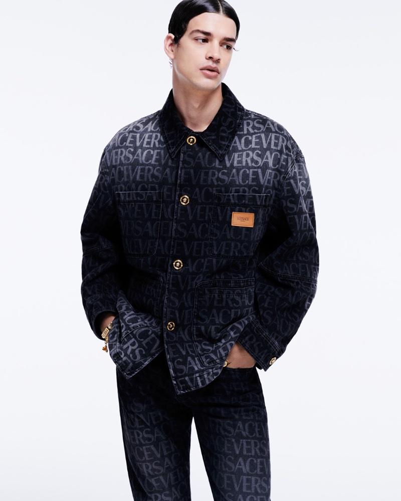 Versace Allover Denim Jacket Men Andreas Athanasopoulos