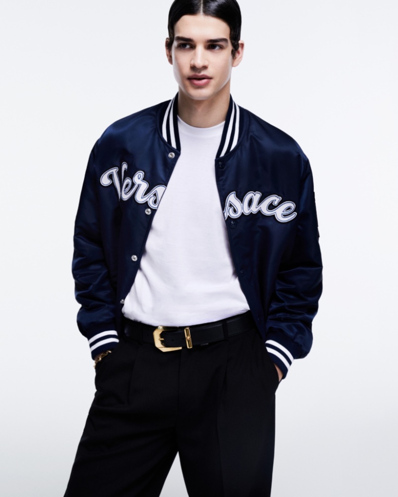 Versace Varsity Nylon Bomber Jacket Men Andreas Athanasopoulos » Versace's Bold Reinvention of Classics: The Must-Have Essentials Versace Varsity Nylon Bomber Jacket Men Andreas Athanasopoulos