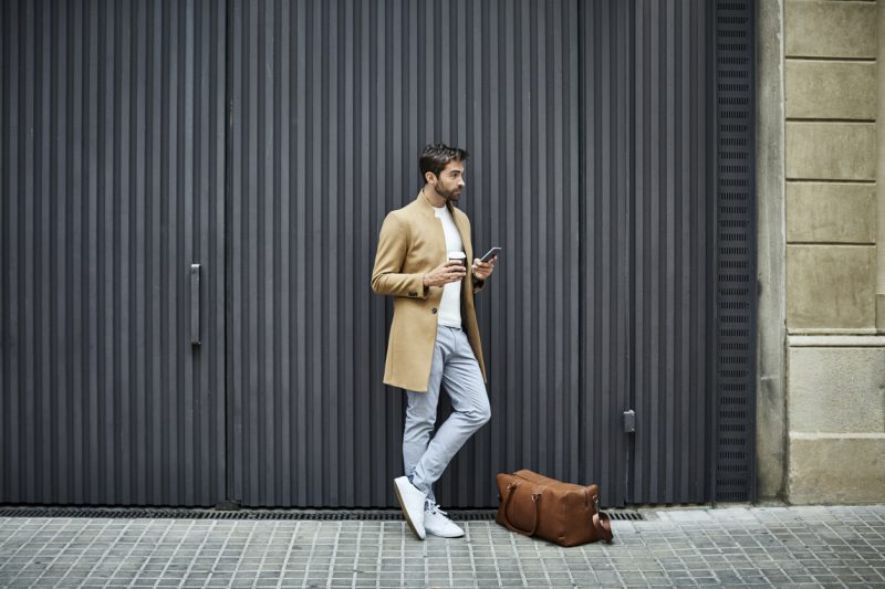 What to Wear with White Shoes Camel Coat White Sneakers