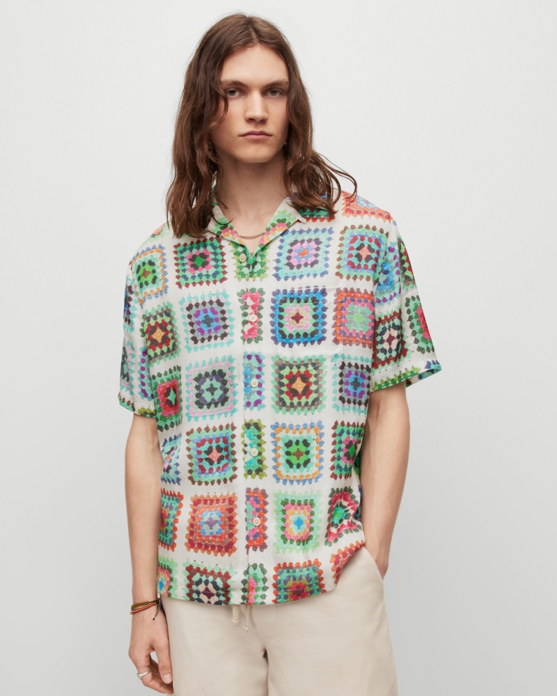 AllSaints Tunis Crochet Print Shirt Boho Style Coachella