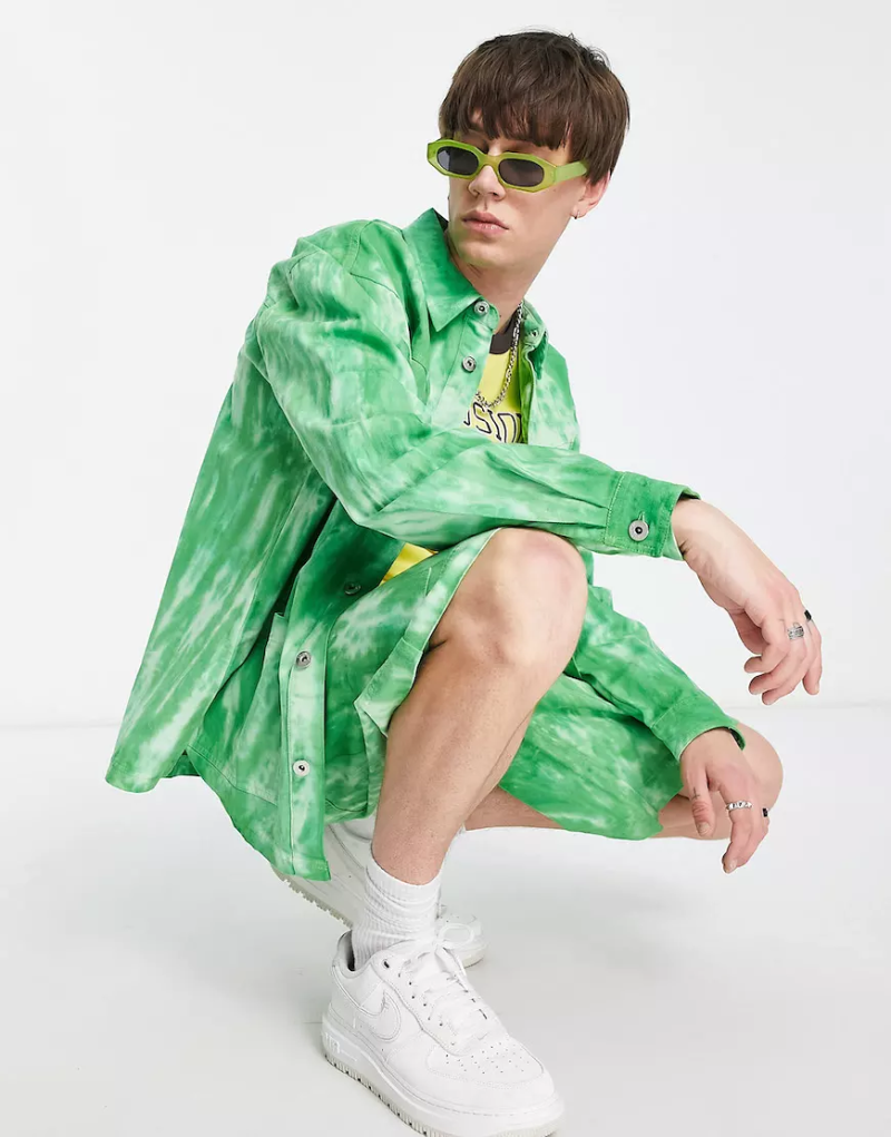 Asos Collusion Tie Dye Shirt And Shorts Set In Green