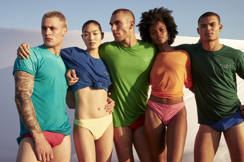 Hunter Warr, Chiharu Okunugi, Josh McGregor, Aube Jolicoeur, and Icaro Marques front ESPRIT's summer 2023 campaign. 