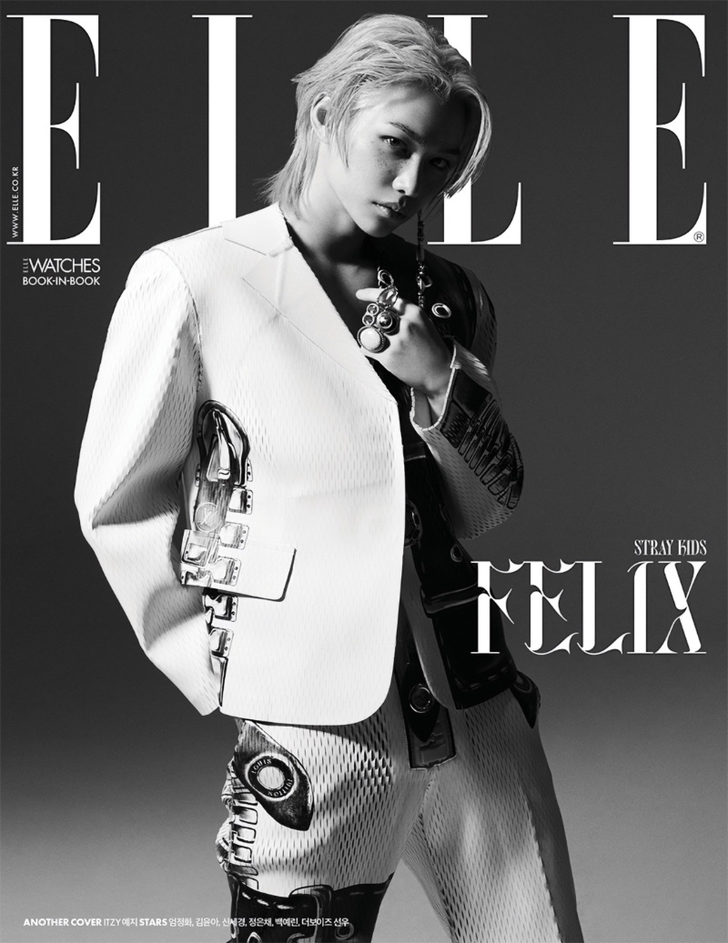 Felix of Stray Kids fame sports a perforated Louis Vuitton suit in white for the May 2023 cover of Elle Korea. » Felix of Stray Kids Covers Elle Korea in Louis Vuitton Felix of Stray Kids fame sports a perforated Louis Vuitton suit in white for the May 2023 cover of Elle Korea.