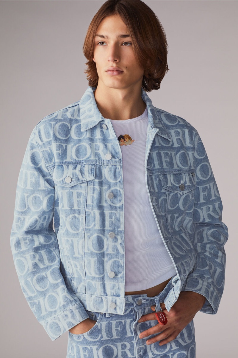 Fiorucci Laser Monogram Denim Jacket Blue