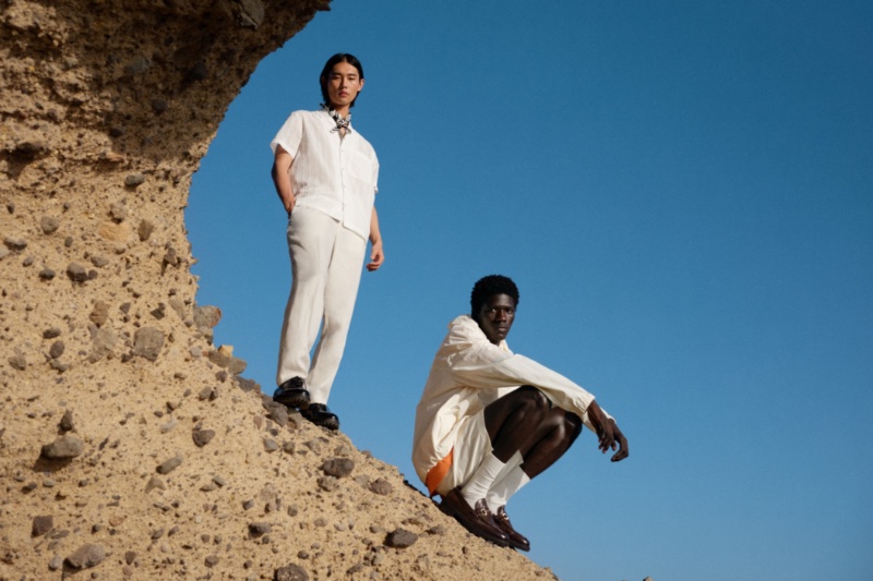 Models Taemin Park and Moustapha Sy wear linen fashions from H&M.