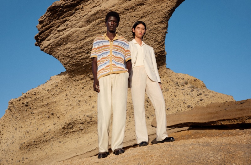 Moustapha Sy and Taemin Park don neutral-colored linen fashions by H&M. 