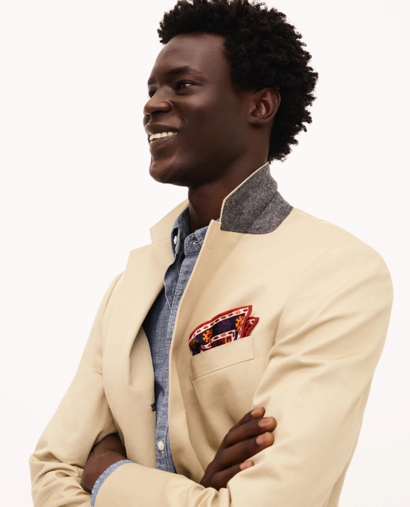 Mewalga Mohammed dons tailoring for J.Crew's spring 2023 campaign.