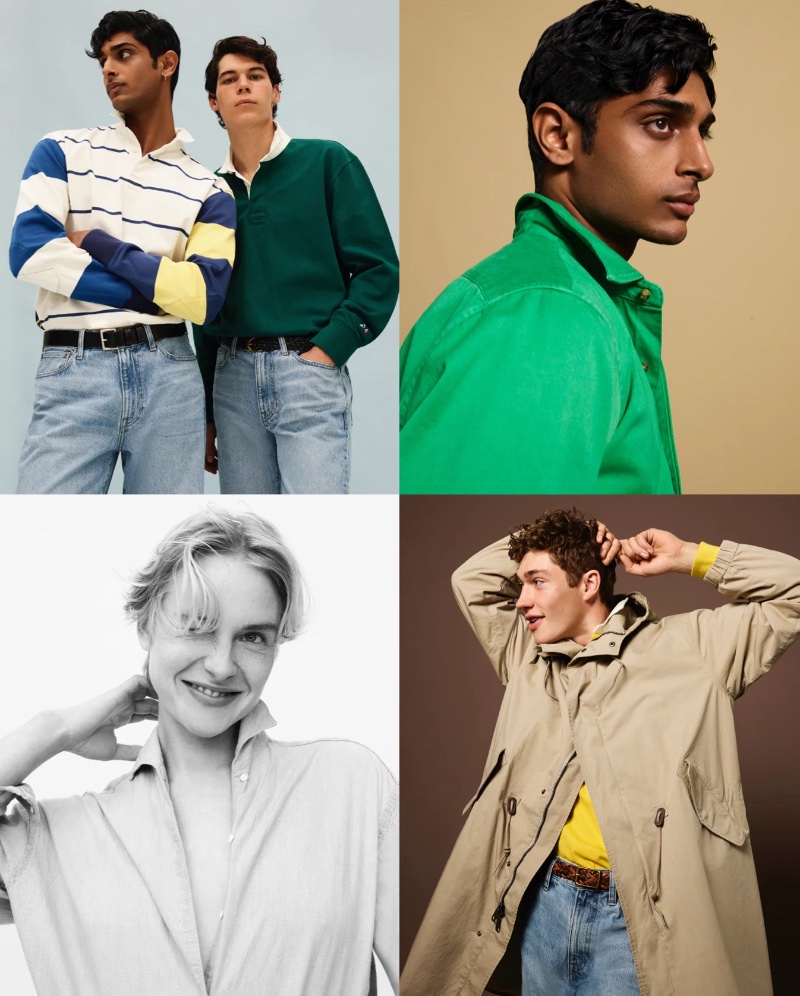 Models Pratik Shetty, Tyler Blue Golden, Steffi Cook, and Valentin Humbroich appear in J.Crew's spring 2023 campaign.