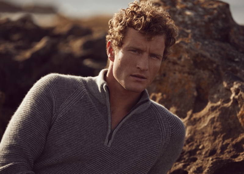 Donning a cashmere quarter zip sweater, Bas Tijhof joins Johnstons of Elgin for spring-summer 2023. » Highland Style: Johnstons of Elgin Spring 2023 Donning a cashmere quarter zip sweater, Bas Tijhof joins Johnstons of Elgin for spring-summer 2023.