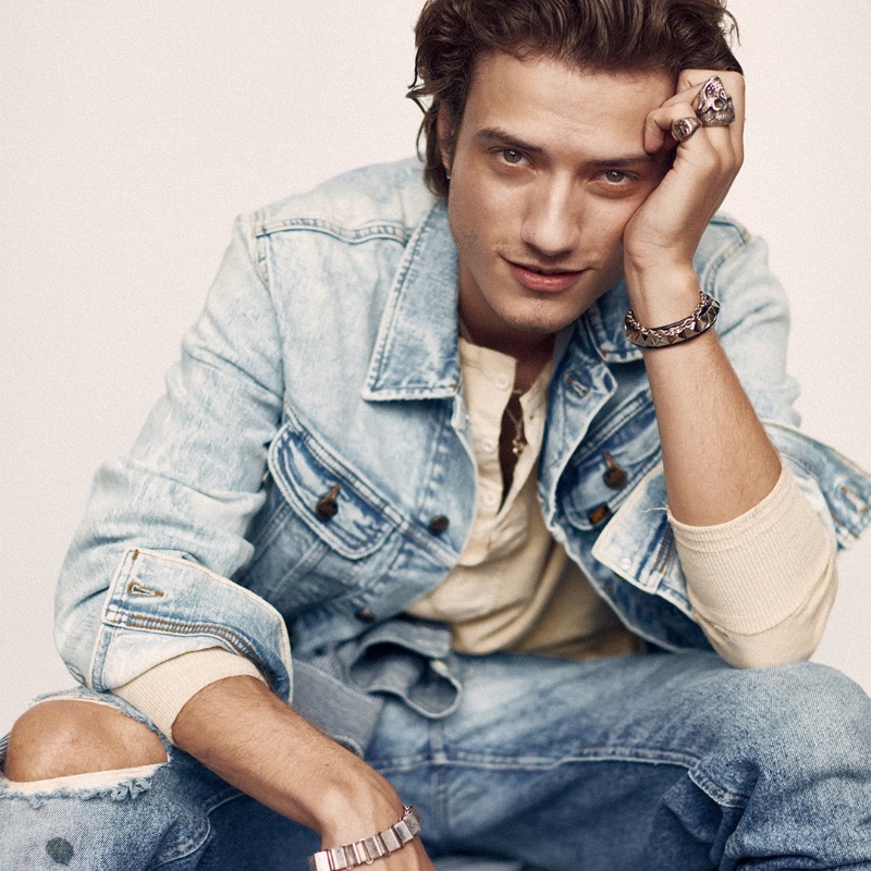 Model Serge Rigvava doubles down on denim for Lee's spring 2023 campaign.
