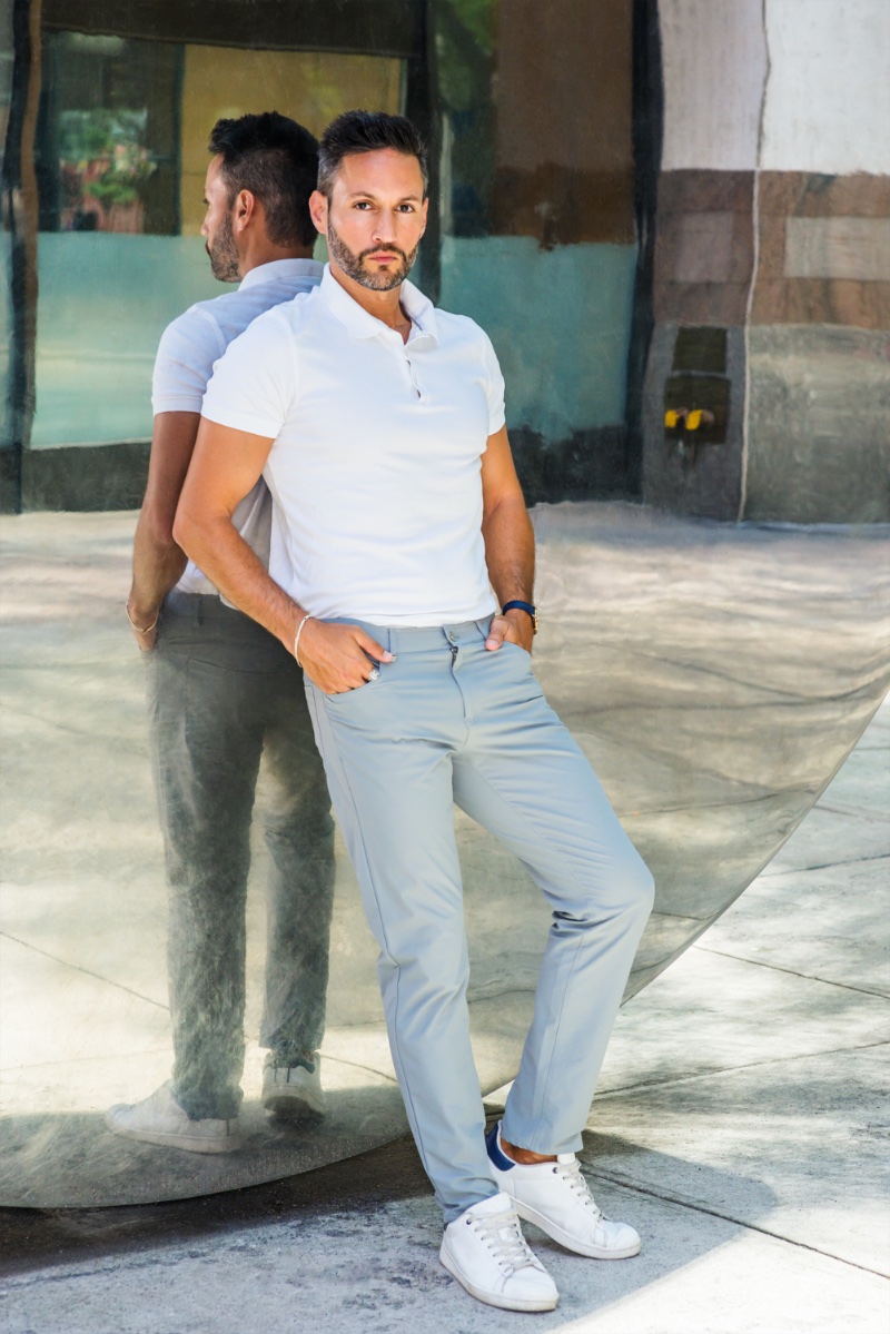 Man Polo Shirt Chinos White Sneakers