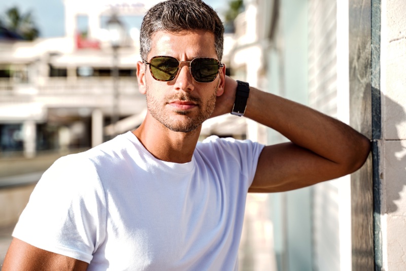 Man Sunglasses White TShirt