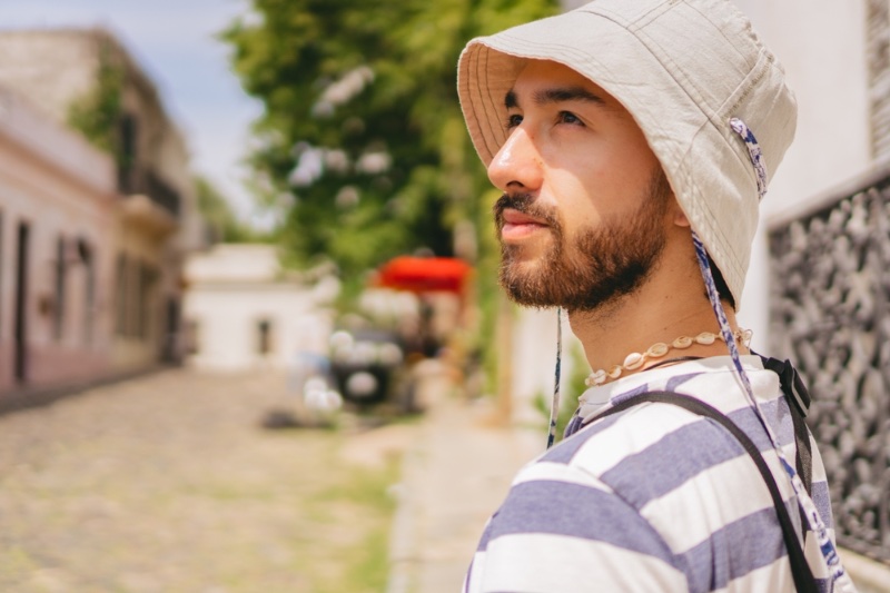 Man Wearing Bucket Hat