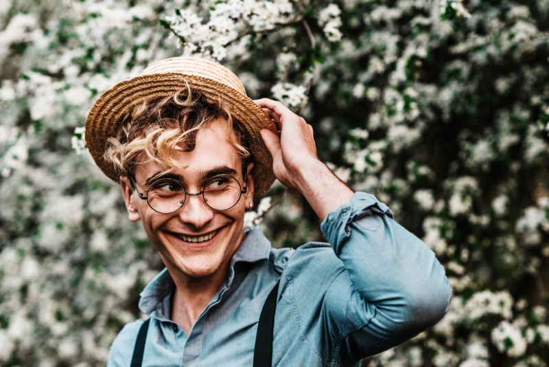 Man Wearing Straw Boater Hat