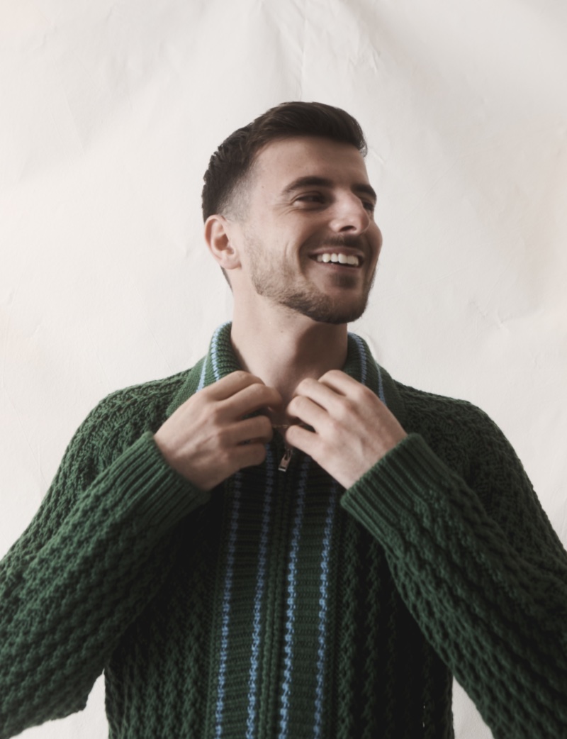 Connecting with MatchesFashion, Mason Mount sports a Marni cardigan with an Alighieri necklace. 