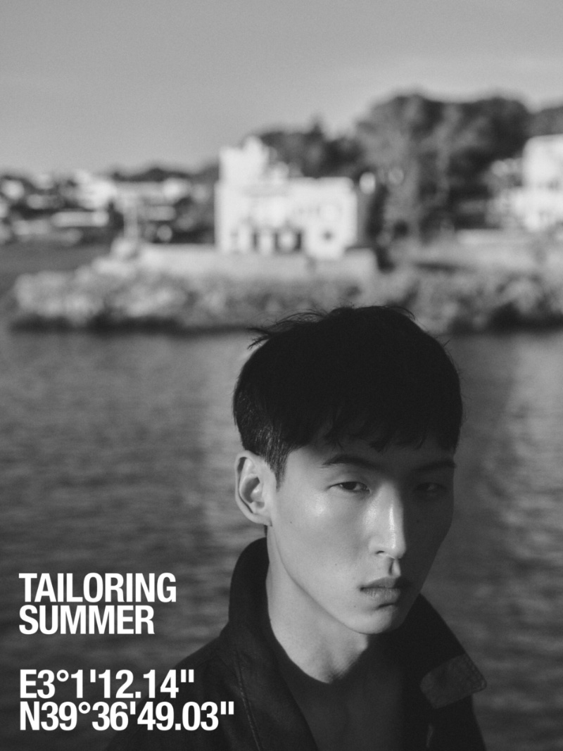 Woosang Kim stars in a sartorial edit for Massimo Dutti entitled "Tailoring Summer."